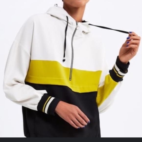 ZARA color block 1/4 front zipper lightweight top jacket hoodie Sz‎ M - Picture 2 of 13